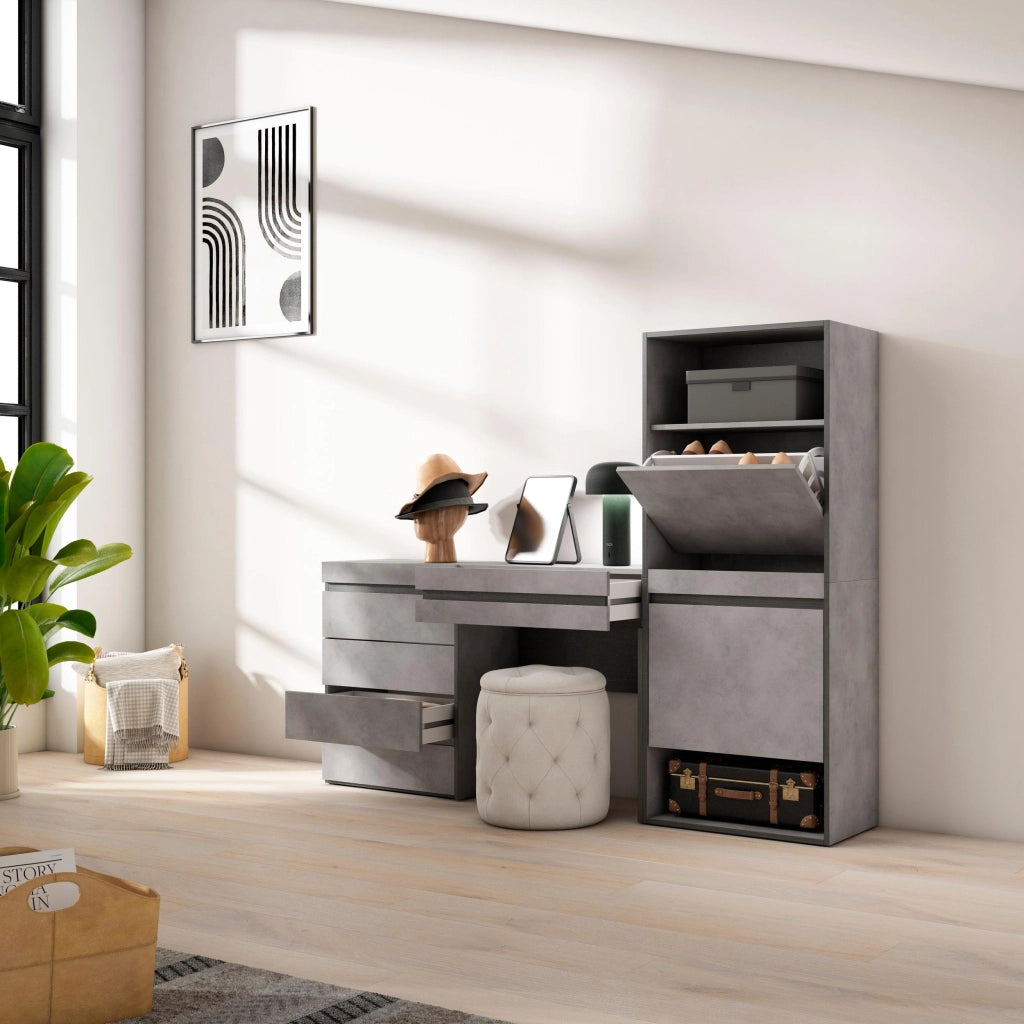 Scarpiera, 187x35x145cm, Camera da letto, Cassettiera, Tavolo da toeletta, grigio cemento RF3518