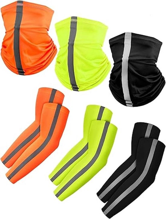 6 pezzi - Visibilità riflettente Protezione visiva e protezione UV Maniche riflettenti - Maniche raffreddanti - Visiera respirante - Sport all'aperto per uomo e donna - Verde fluorescente Arancione fluorescente Nero