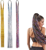 Estensioni capelline 120 cm - Set di capelli finti - Fibre capillari - Set di 3 colori - Capelli con glitter - Materiale di alta qualità