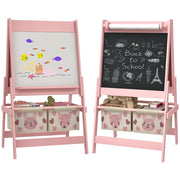 Lavagna cavalletto bambini doppia faccia con rotolo carta e 2 cestini ¨C Xylo ¨C Rosa 54x46,5x93cm