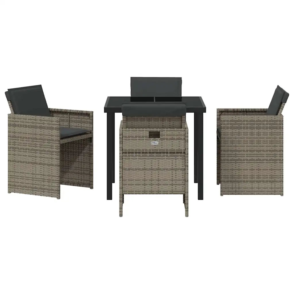 Set da Pranzo per Giardino con cuscino 5 pcs Grigio polyrattan