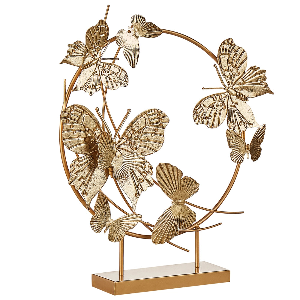 Statuetta decorativa Statua in ferro dorato da 48 cm con farfalle su supporto scultura ornamentale Decor Accessori