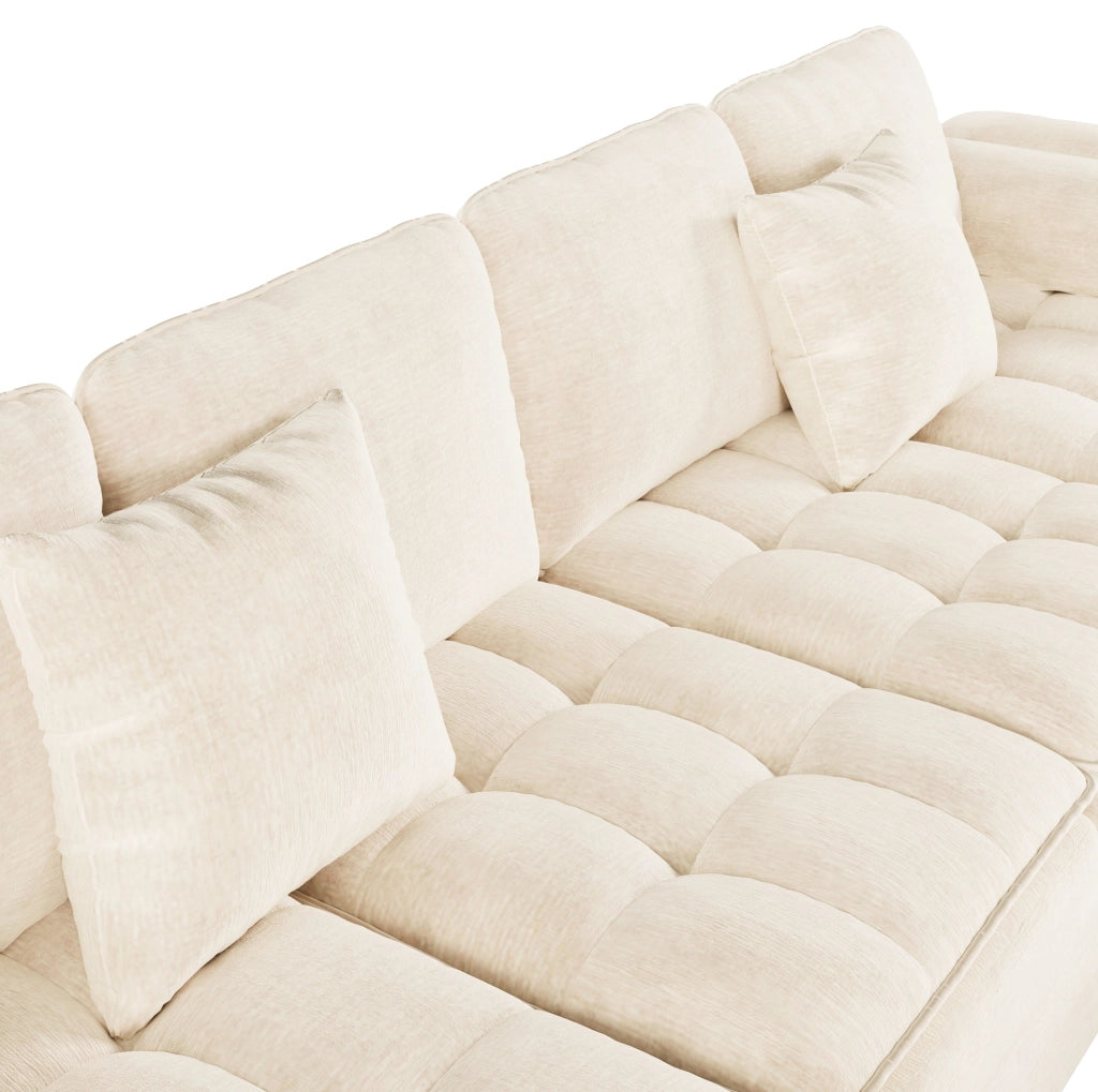 Divano angolare modulare a U 4-5 posti in chenille beige