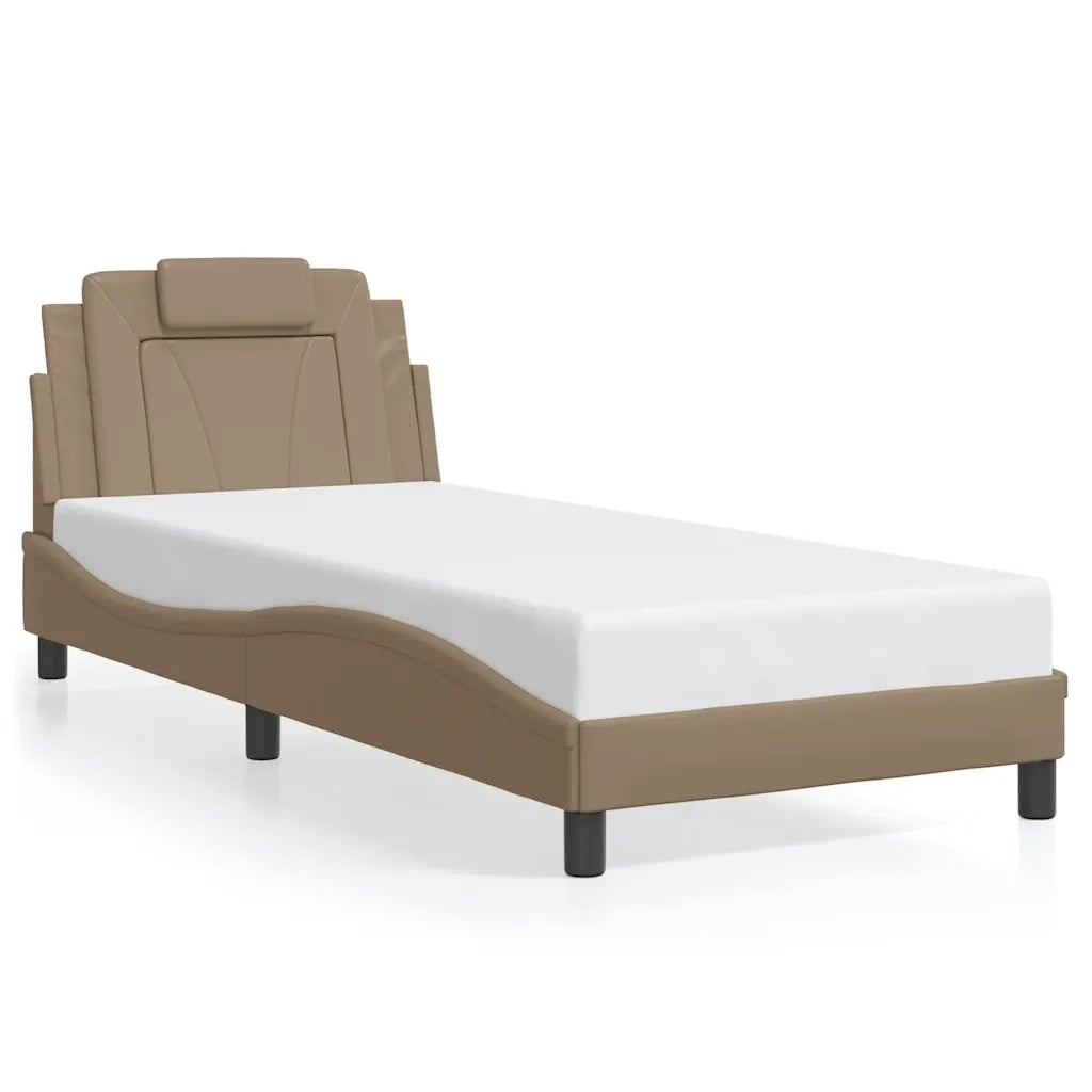 Letto singolo | Letto per adulti | Giroletto Viana senza Materasso Cappuccino 80x200 cm in Similpelle