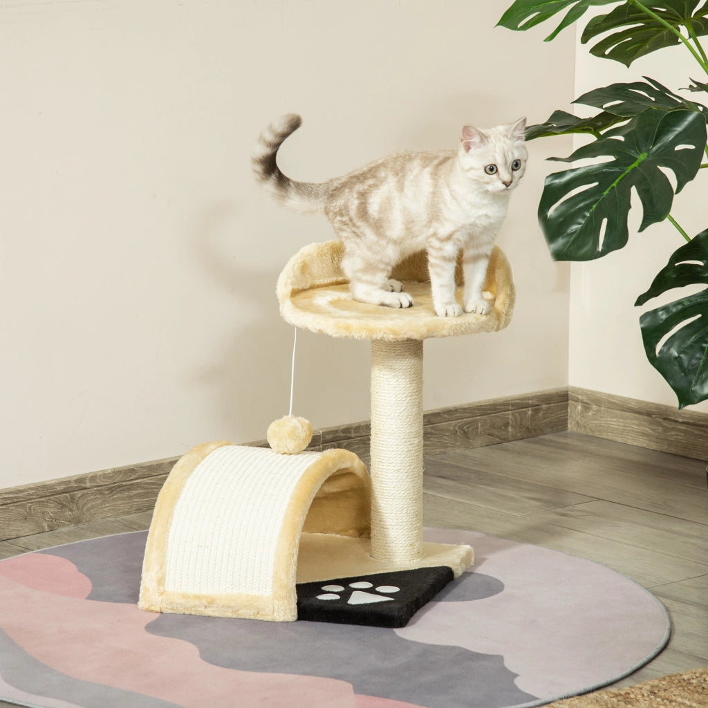 Albero tiragraffi per gatti a 2 livelli con piattaforme e gioco ¨C zephmum ¨C beige 35.5x37x46 cm