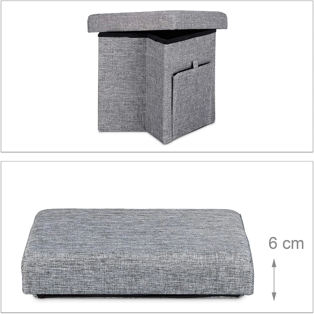 Sgabello contenitore pieghevole in lino grigio 13_0002780