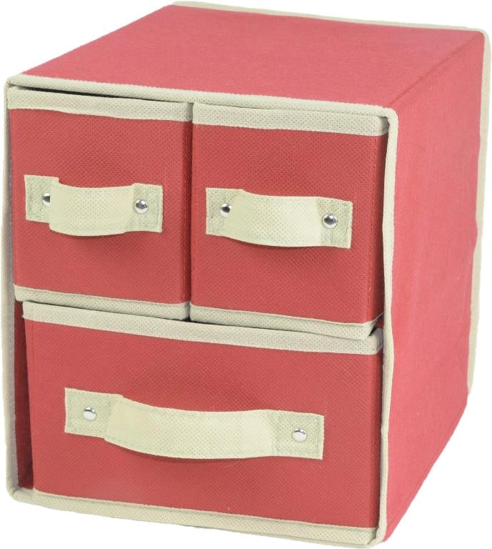 Cassettiera organizzatore box in tnt 3 cassetti ciliegio 25 x 25 x 21 cm
