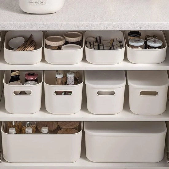 Set di 6 scatole di archiviazione con 4 coperchi, scatola di archiviazione con maniglia, box di archiviazione multifunzione per bagno, cucina, ufficio, soggiorno