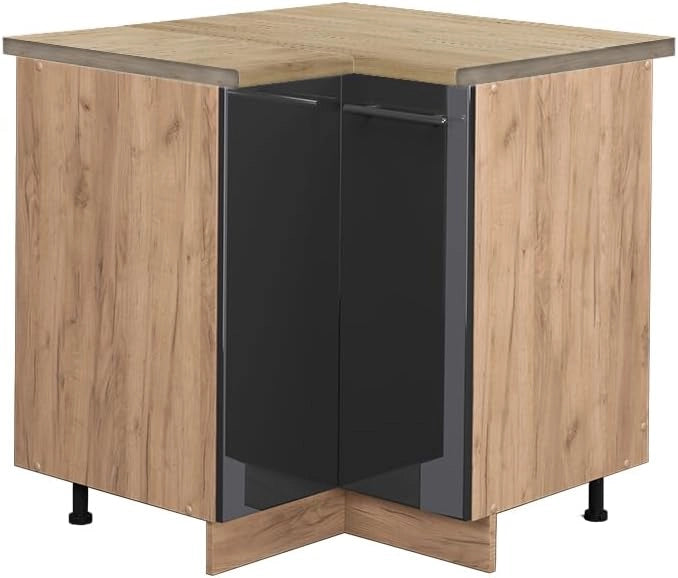 Mobile ad angolo cucina Fame-Line, Antracite lucido, 80.5 cm, PL Rovere, per la combinazione con altri moduli della serie Fame-Line