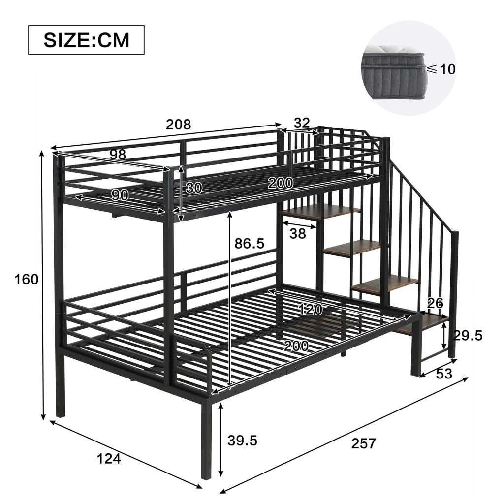 LETTO A CASTELLO 90x200/120x200 cm Nero MDF e Metallo