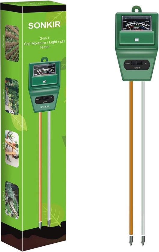 Misuratore di Umidità del Terreno, pH e Luce 3 in 1 - Ideale per la Curatela delle Piante all'Interno e all'Esterno