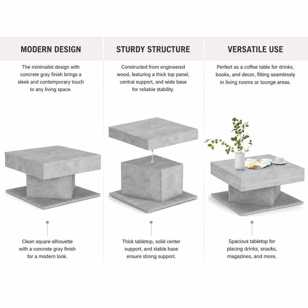 Coffee Table Concrete Grey 57x57x30 Cm Wood Material