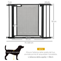 Cancellino per Cani Estensibile a Pressione con Chiusura Automatica 75-103x76 cm in Acciaio e ABS Nero