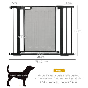 Cancellino per Cani Estensibile a Pressione con Chiusura Automatica 75-103x76 cm in Acciaio e ABS Nero