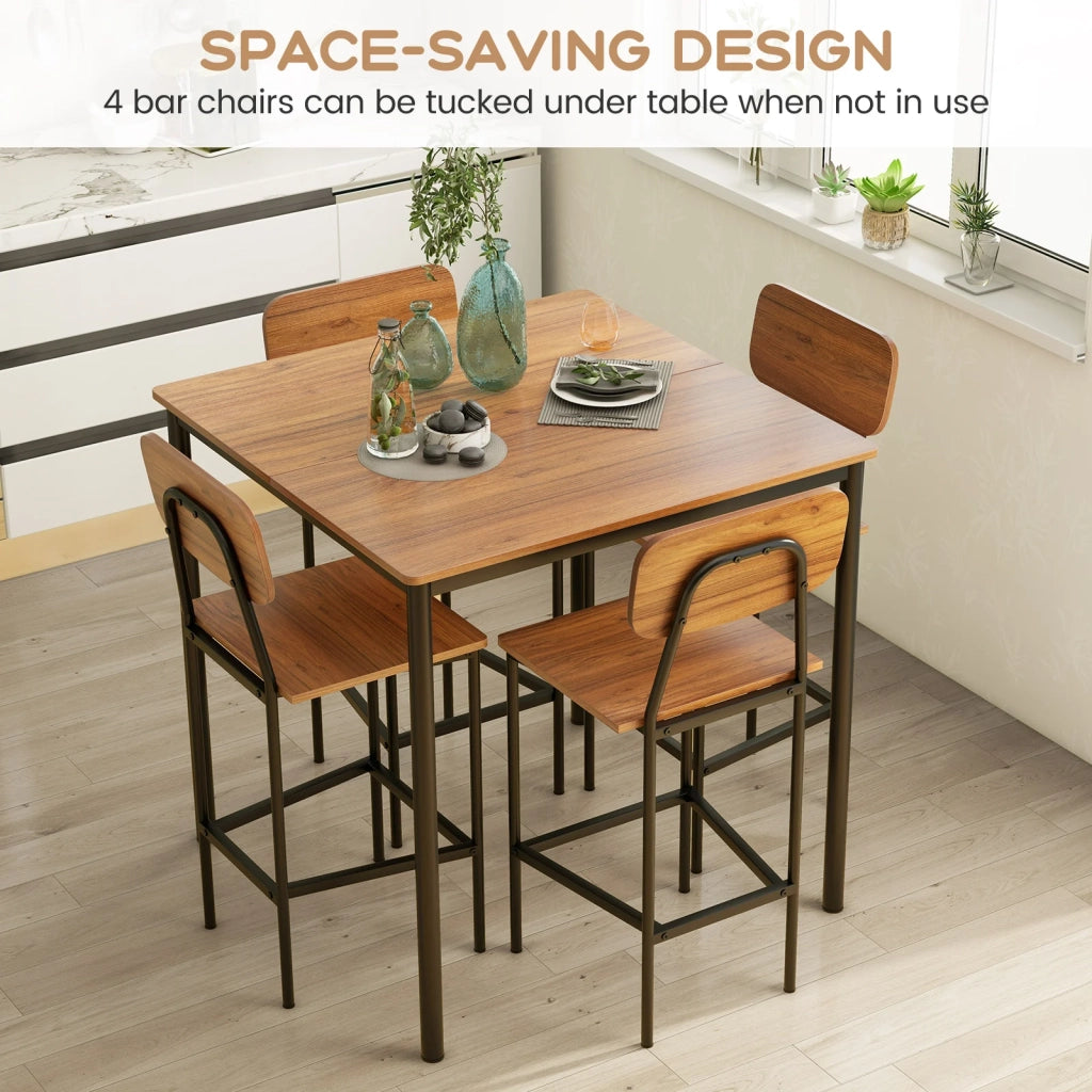 5 Pieces Industrial Dining Table Set with Counter Height Table and 4 Bar Stools-Walnut