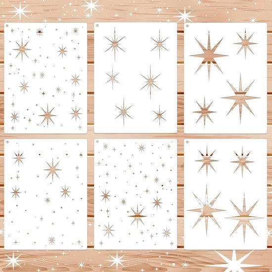 Set di stencil stellari da 6 pezzi - Schede riutilizzabili - Pittura su legno/tessuto - Decorazione per parete creativa - Disegni di stelle - Adatto per feste