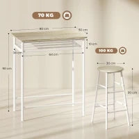 Set Bancone Bar e 2 Sgabelli Alti in Legno Stile Nordico con Mensola e Poggiapiedi, Bianco