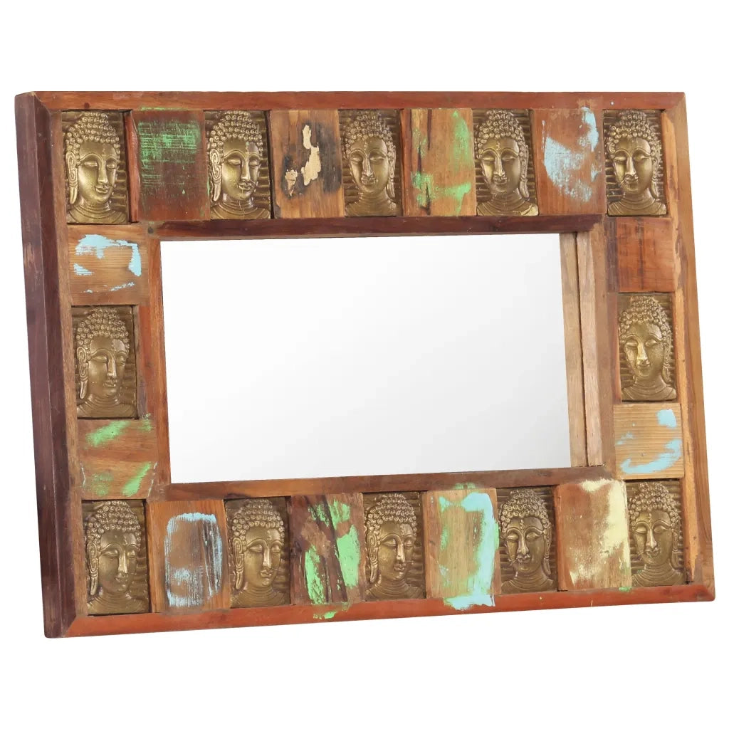 Specchio Decorato con Buddha 80x50cm Legno Massello di Recupero 321814