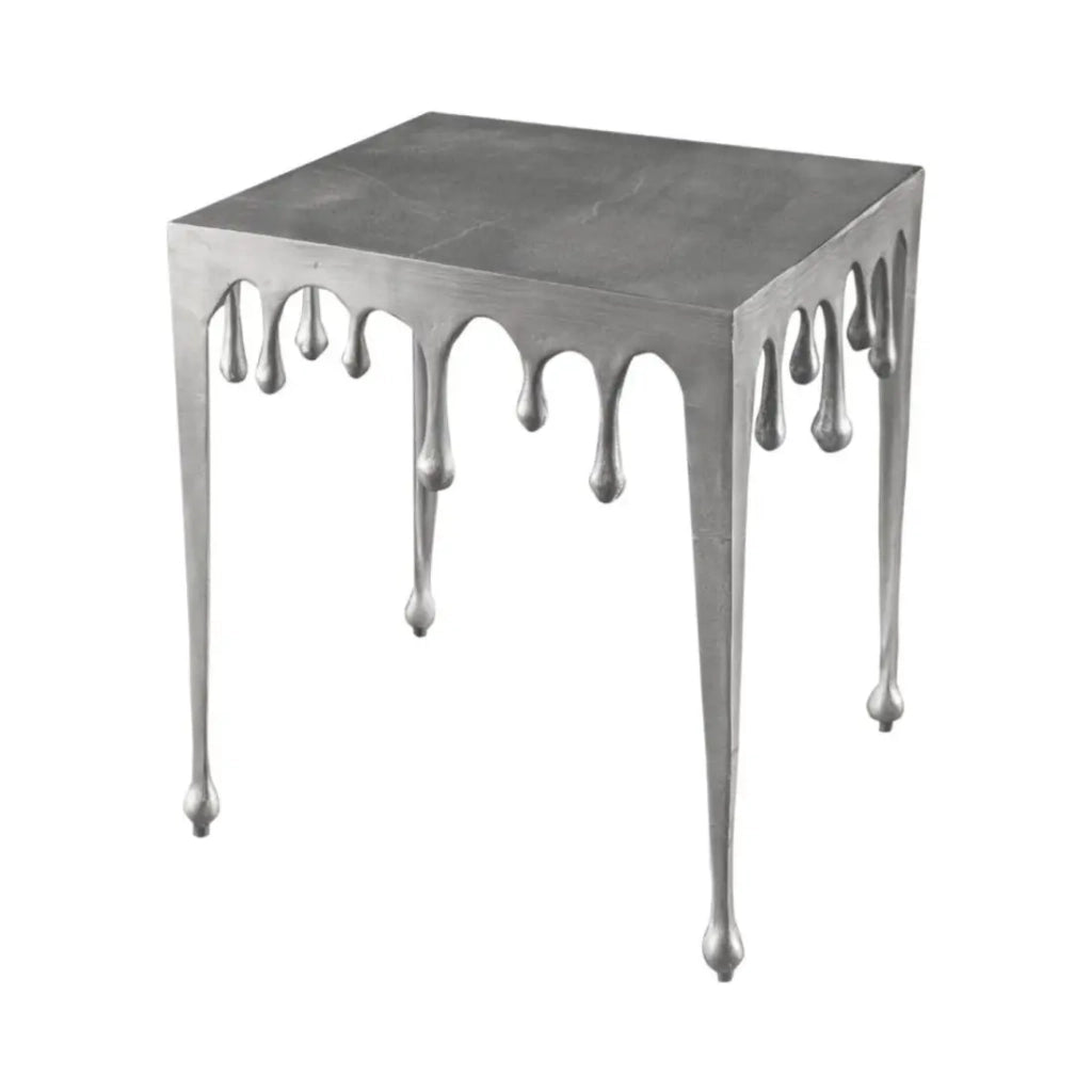 Tavolino basso LAGUNA 46 cm argento effetto metallo fuso design contemporaneo
