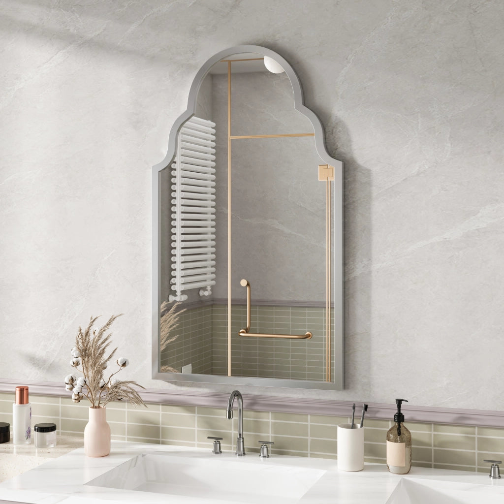 Specchio semplice rettangolare da parete in vetro con cornice in ferro per bagno soggiorno argento 61 × 101 cm