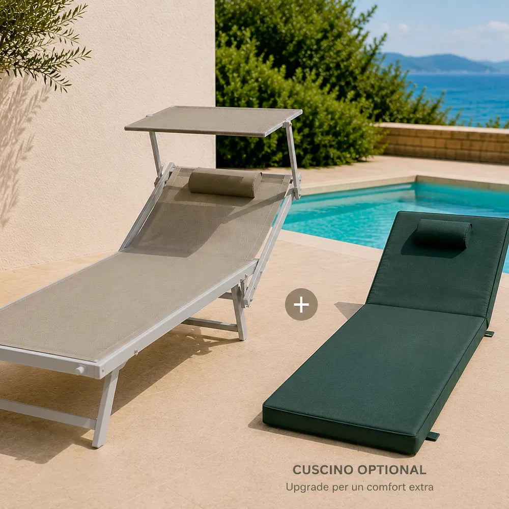 Cuscino per lettino da esterno 192x61 cm con schienale reclinabile e velcro in poliestere – Verde