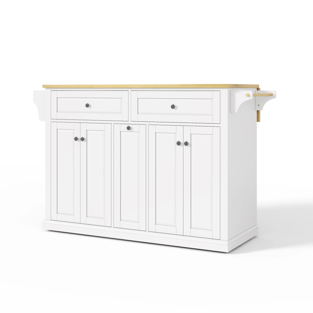 Isola da cucina con piano ribaltabile, carrello cucina in MDF, 2 cassetti grandi, ruote frenanti, 121x49(69)x89 cm
