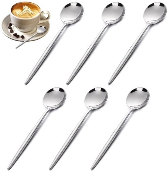 Set di sei eleganti cucchiai rotondi per caffè, tè e dessert con finitura specchiata