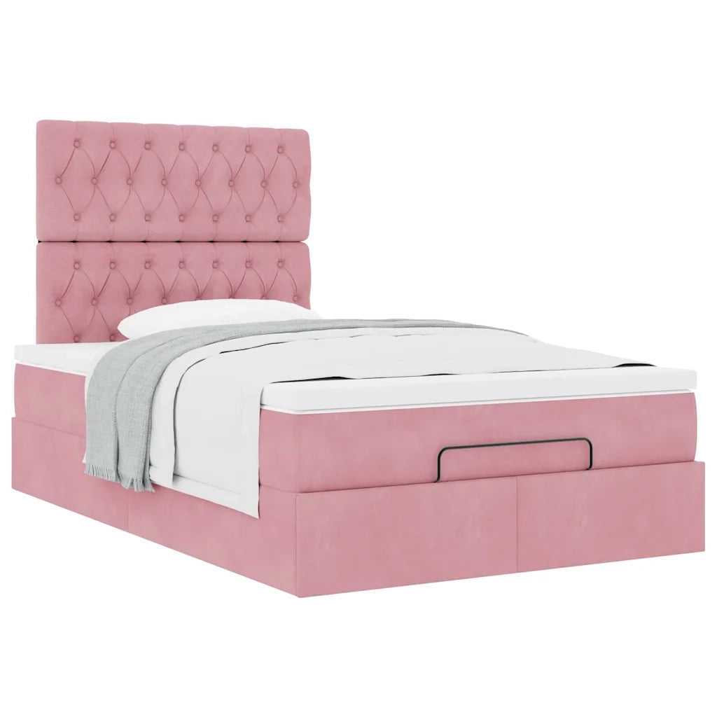 Struttura Letto Pouf con Materasso Rosa 120x200 cm Velluto 3313540