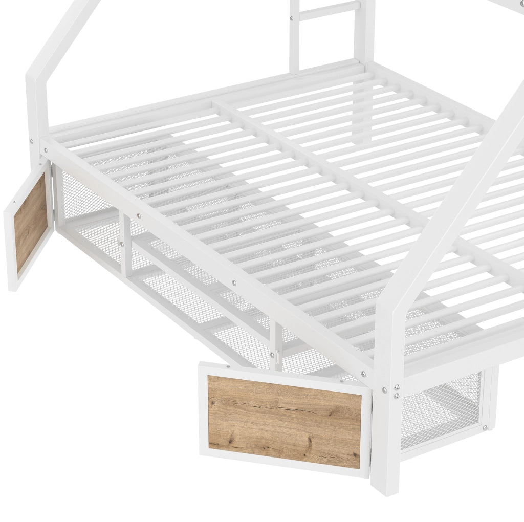 Letto a castello per bambini 90x200 e 140x200 cm bianco con scarpiera