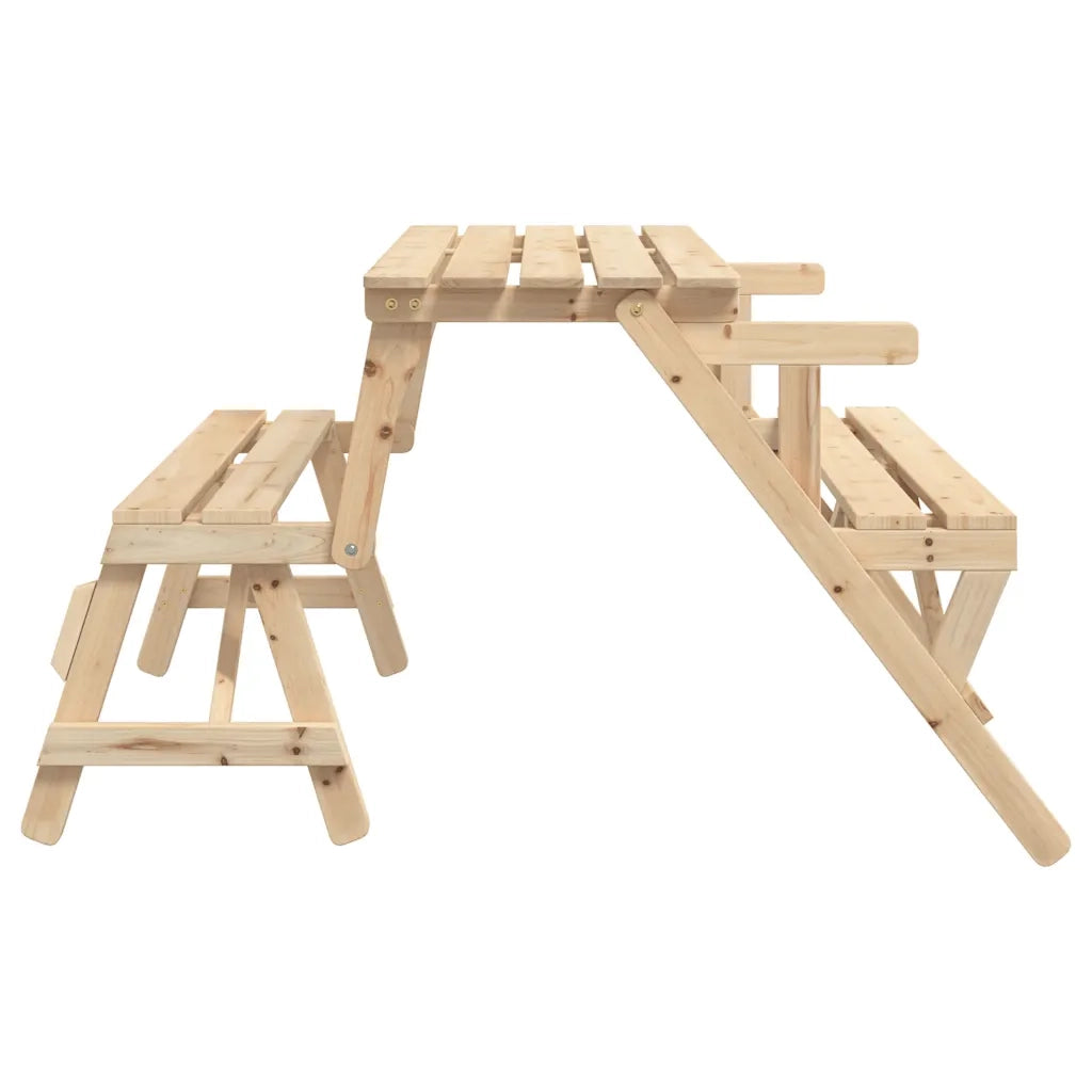 Tavolino da Giardino | Tavolo da Picnic con Panche in Legno Abete 2-in-1 Convertibile