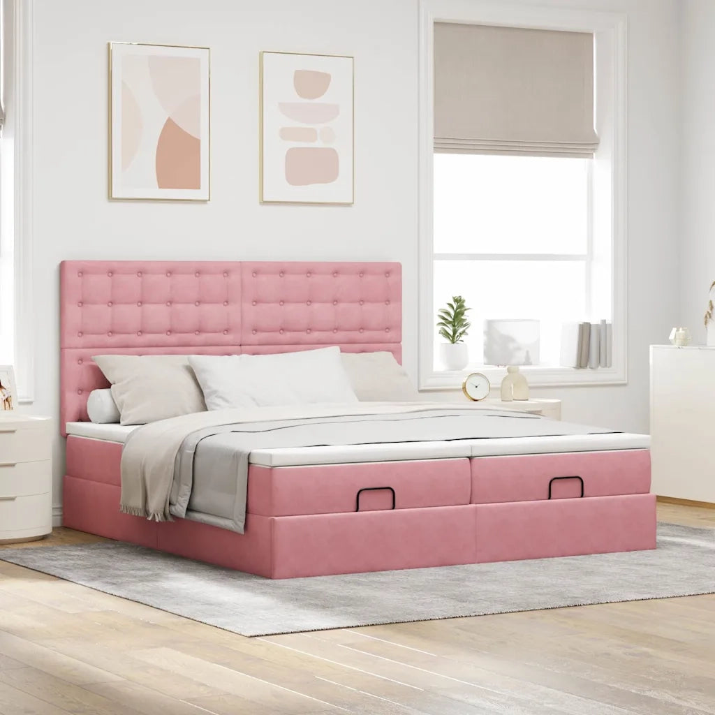 Struttura Letto Pouf con Materassi Rosa 200x200 cm Velluto 3314668