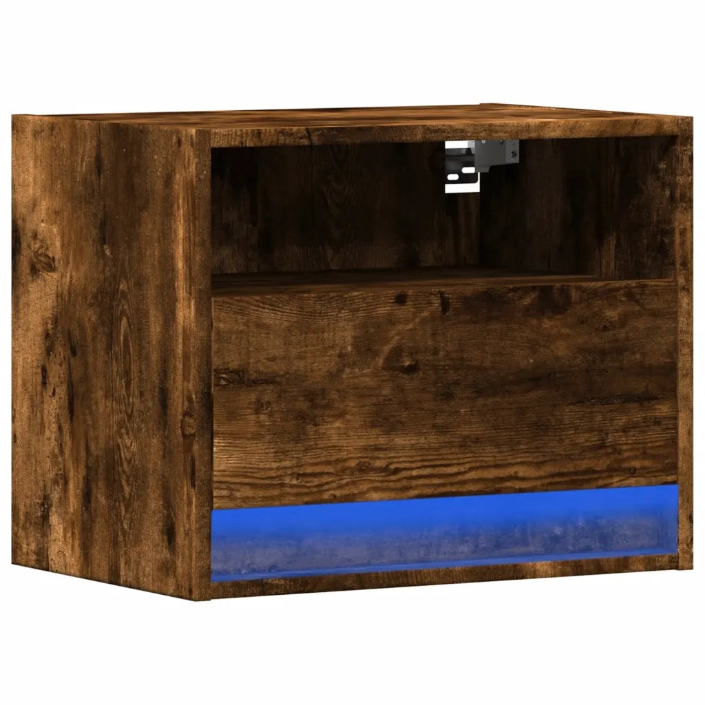 Comodino a Parete con luci LED Rovere Fumo 852069