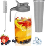 Karaf in Vetro con Bocca Larga e Coperchio a Filtro - Vaschetta per Infusione per Acqua-Succo-Latte-Tè-Caffè Freddo - 2000 ml