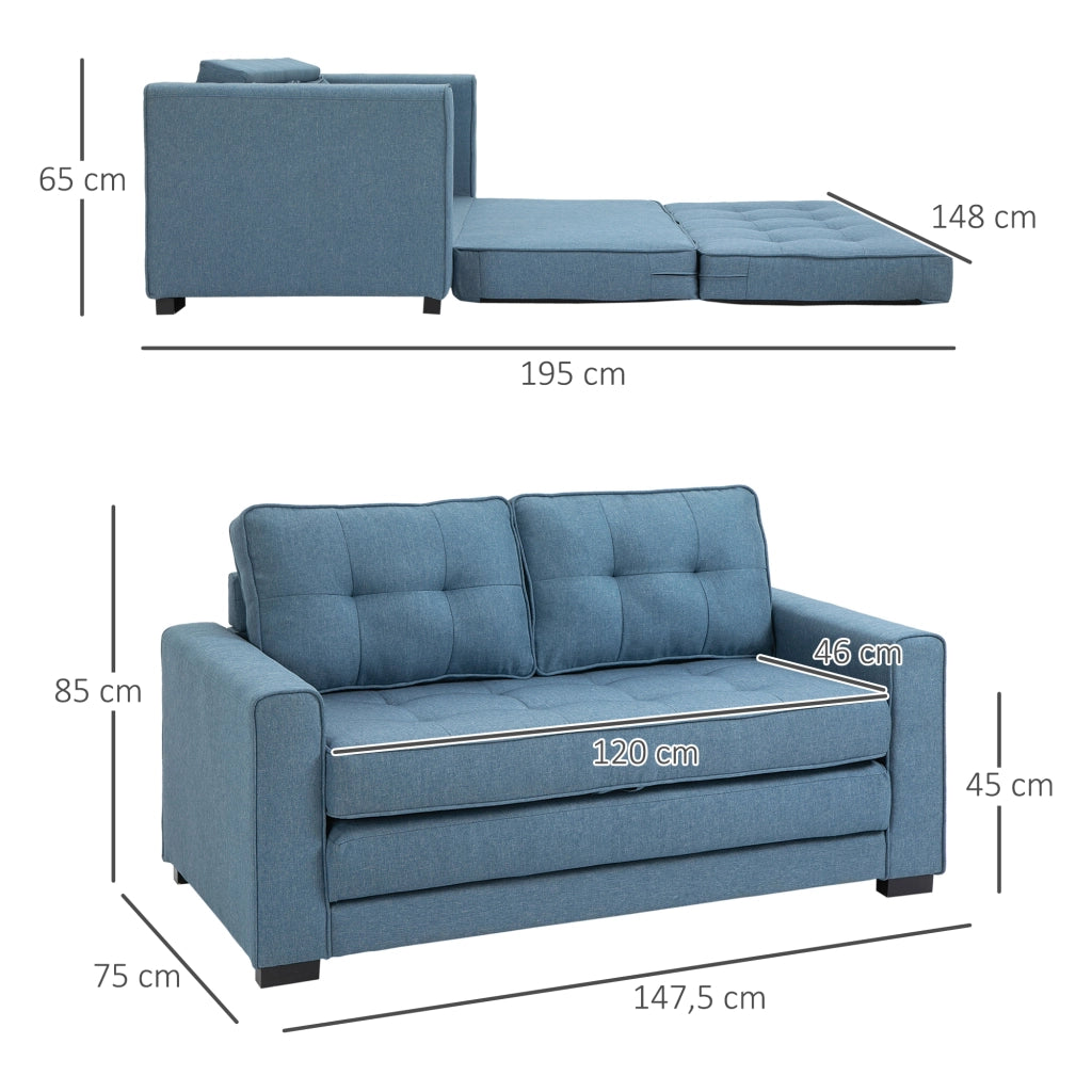 Divano letto 2 posti tessuto blu ¨C Xylo ¨C Dossier capitonn¨¦ 147,5x75x85 cm