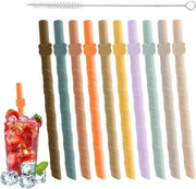 10 Set di Spigoli in Silicone con Setaccio per Pulizia - 17,5cm, per Bambini - Colorati, Senza BPA - Riciclabili per Succo, Latte, Tè, Caffè, Smoothie, Cocktail
