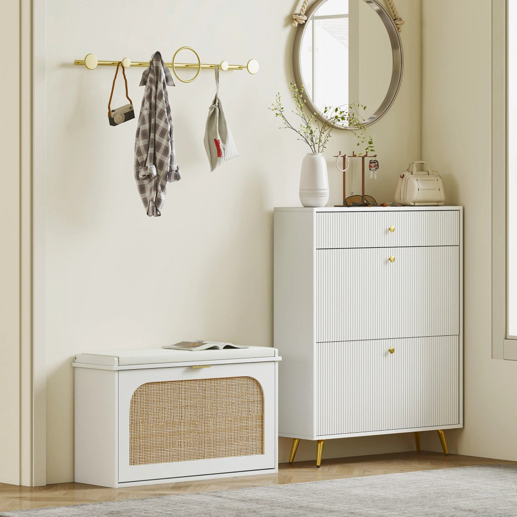 Panca con scarpiera e cassetto ¨C zephmum ¨C bianco 80x47.5x26 cm