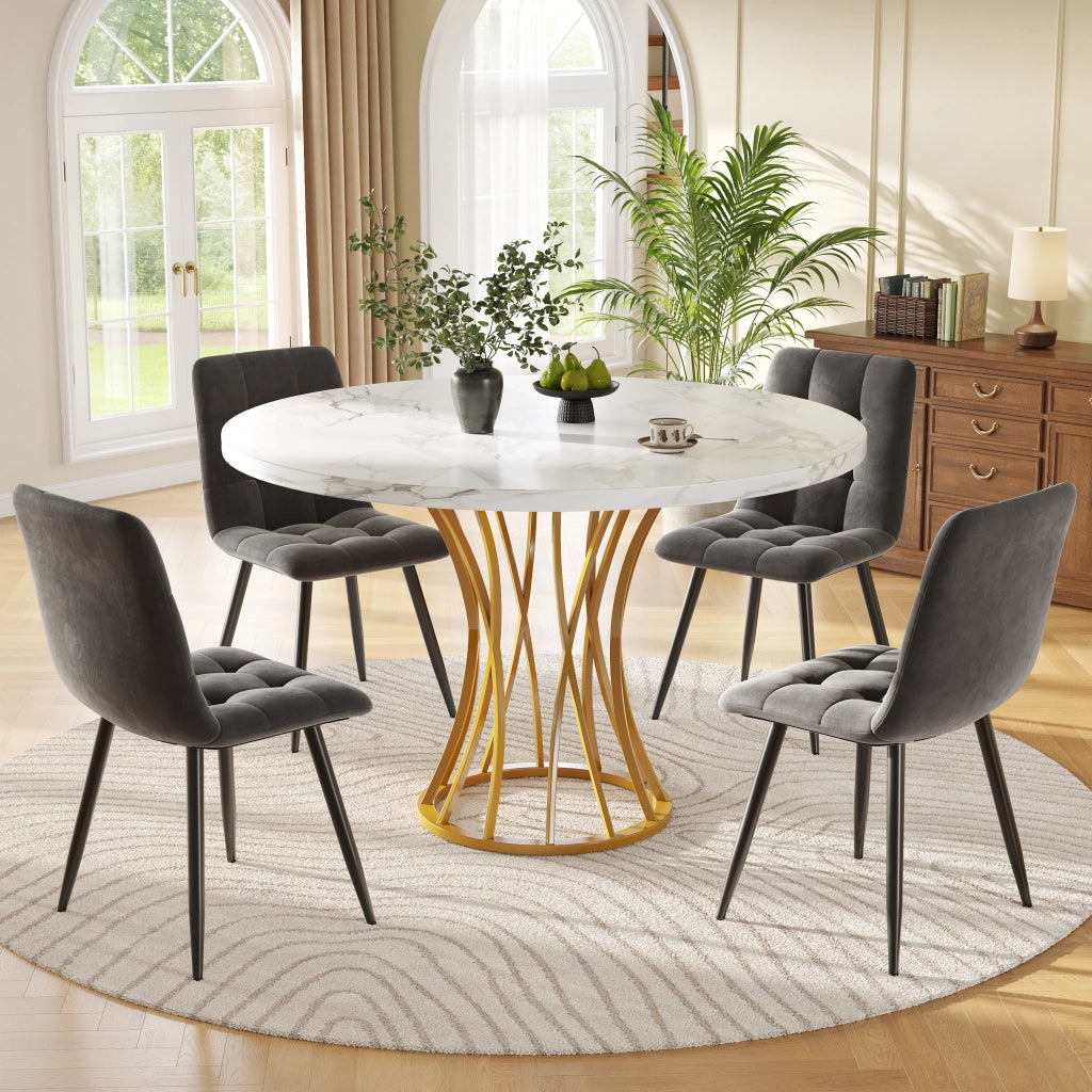Tavolo da pranzo rotondo con 4 sedie, stile moderno, struttura in metallo, piano in MDF, per cucina e sala da pranzo