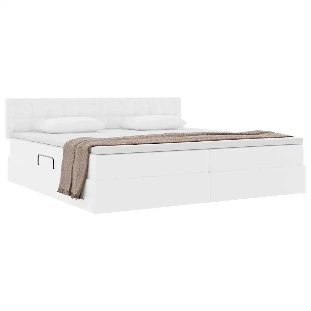 Letto con contenitore e materasso Bianco Puro 200 x 200 cm