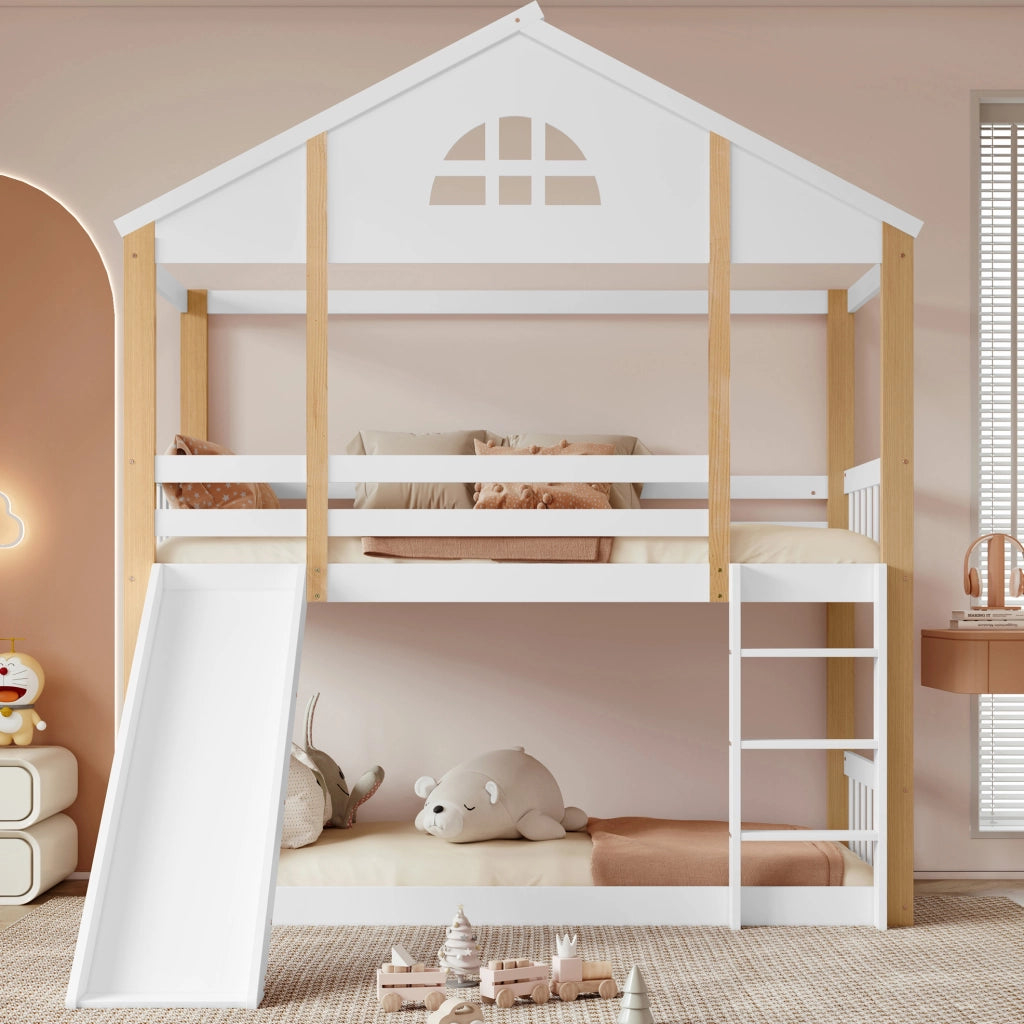 Letto a castello per bambini 90x200 cm con scivolo