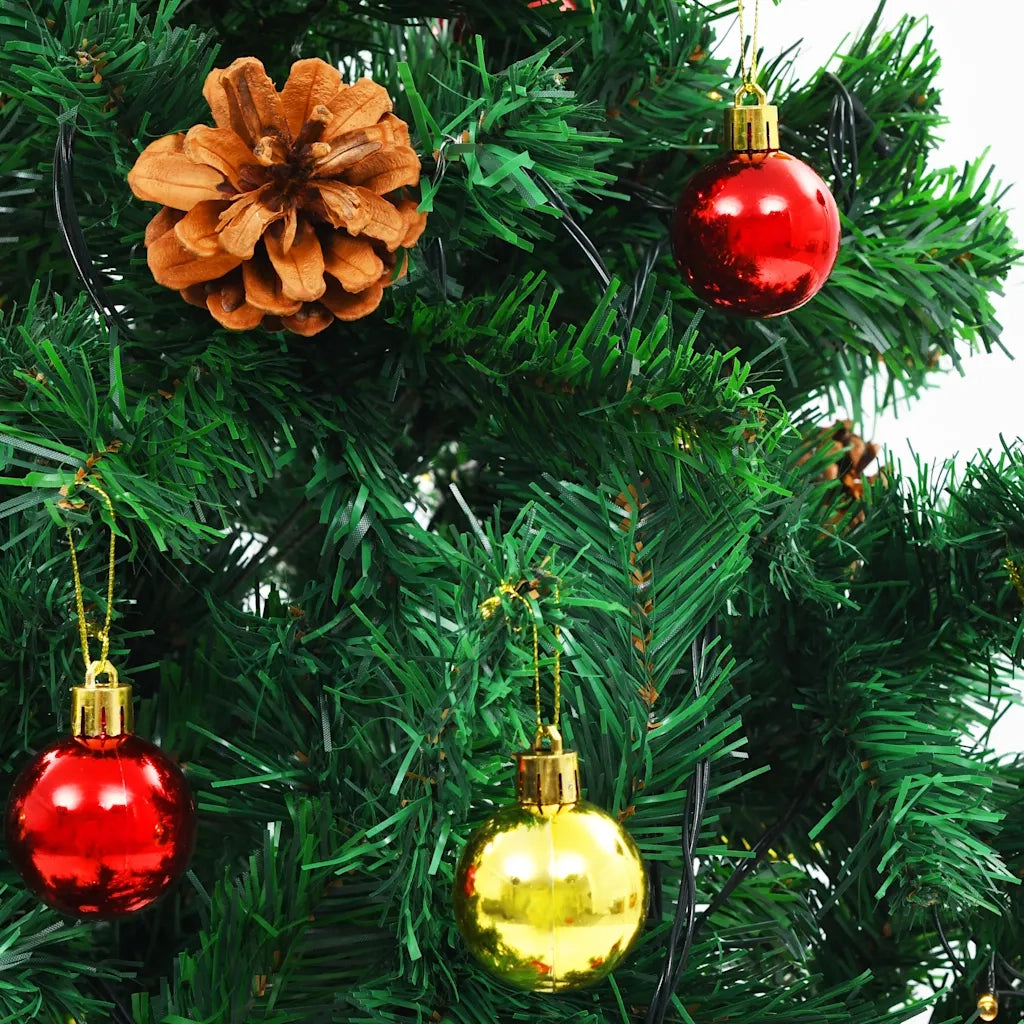 Albero di Natale Artificiale con Palline e LED 210 cm Verde