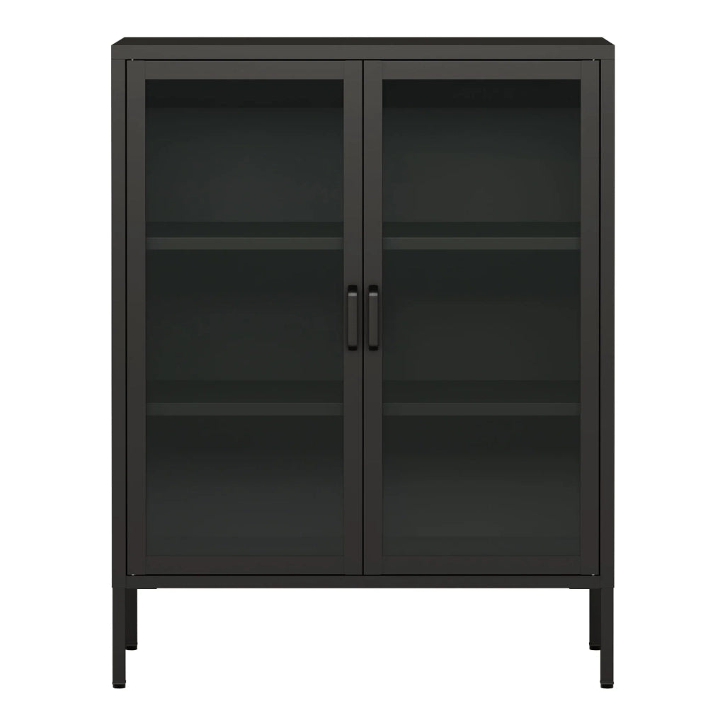 Credenza in metallo con ante in vetro acciaio e vetro temperato 102 x 80 x 40 cm nero 03_0006608