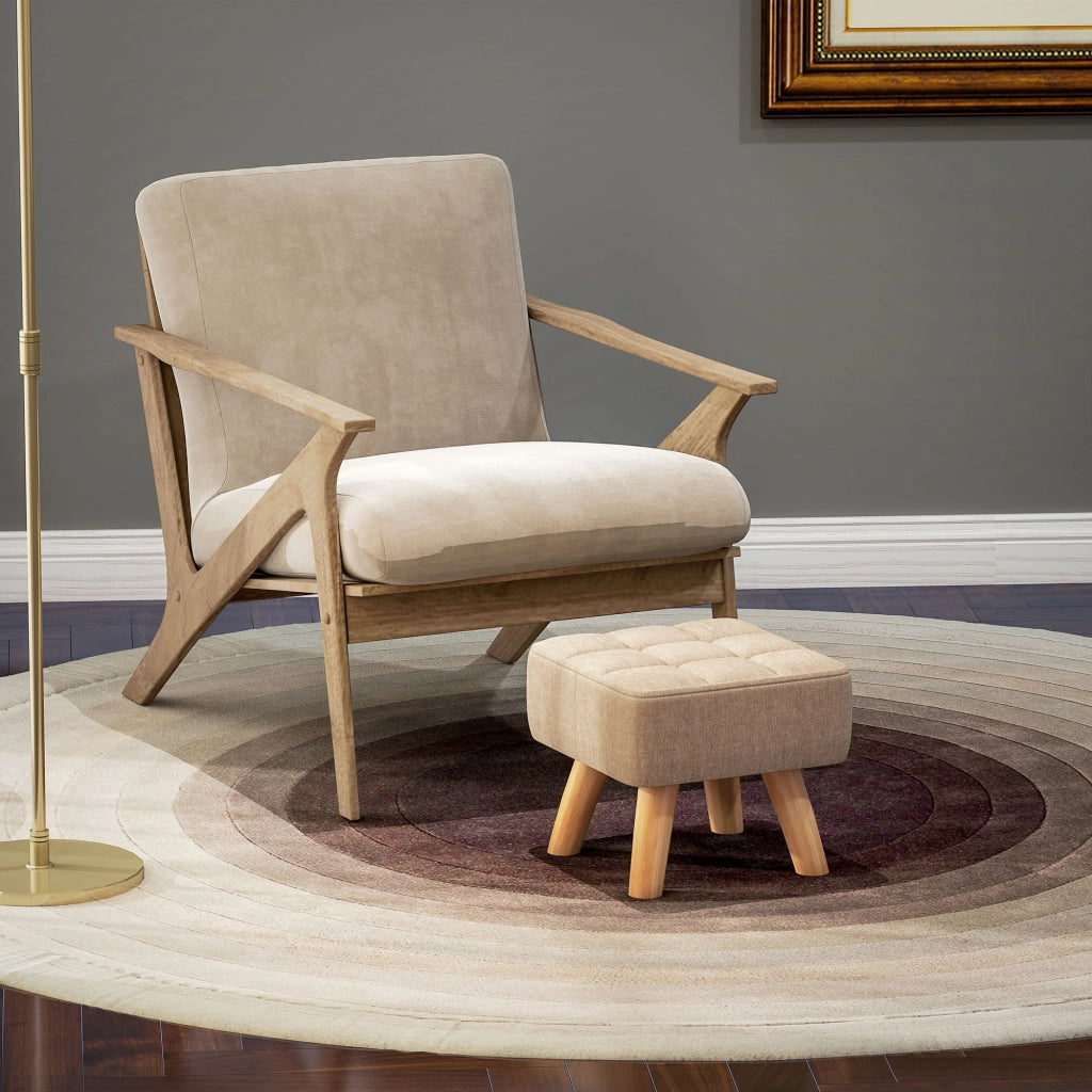 Poggiapiedi in tessuto con gambe in legno ¨C zephmum ¨C marrone chiaro 27x27x26 cm