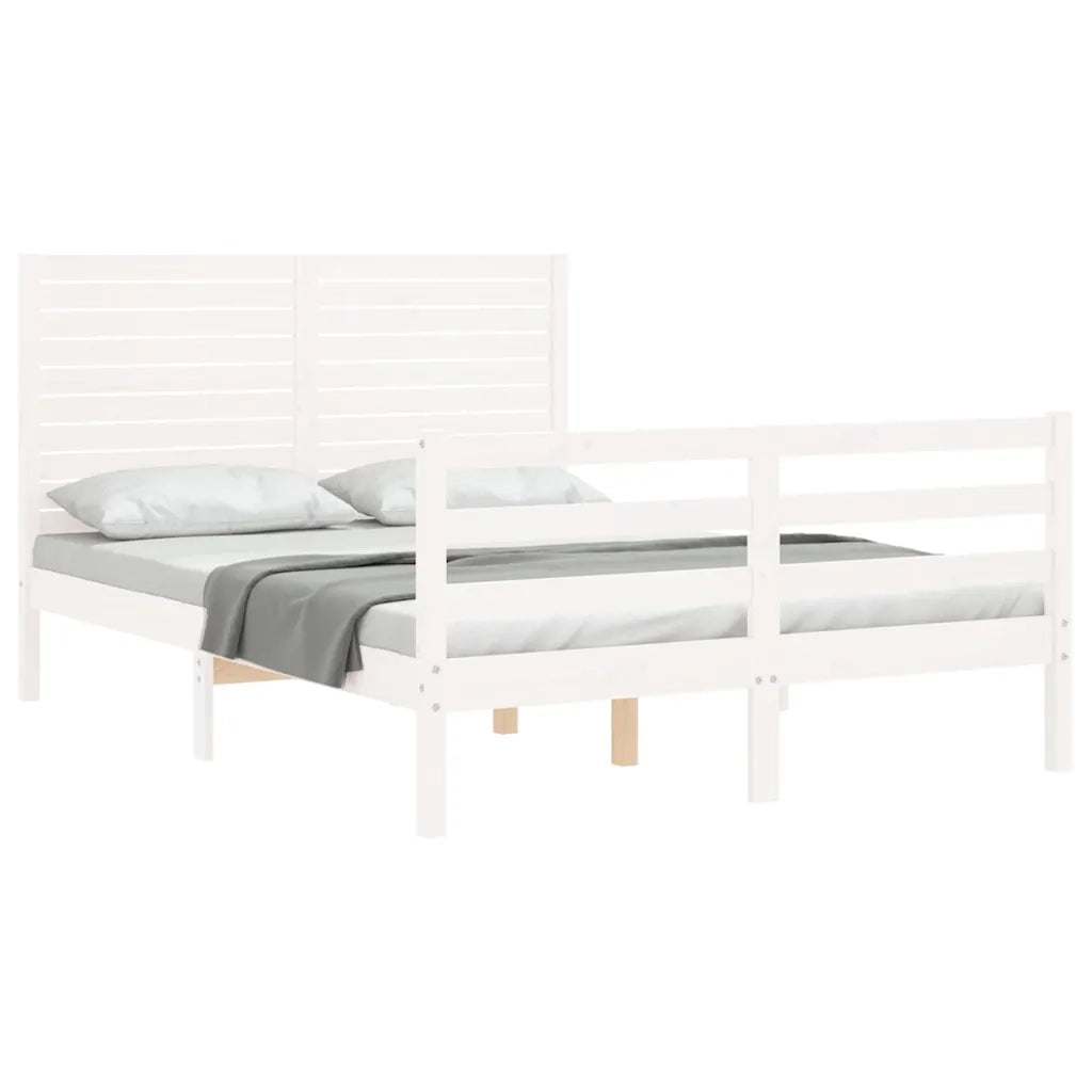 Giroletto con Testiera-Struttura Letto con testiera Bianco 140x200 cm in Legno Massello 487059
