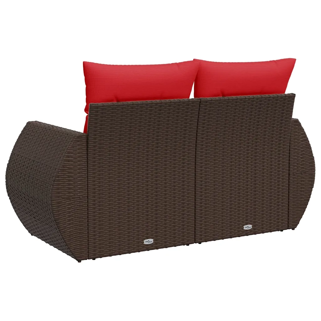 Divano da giardino con cuscini a 2 posti marrone in polyrattan