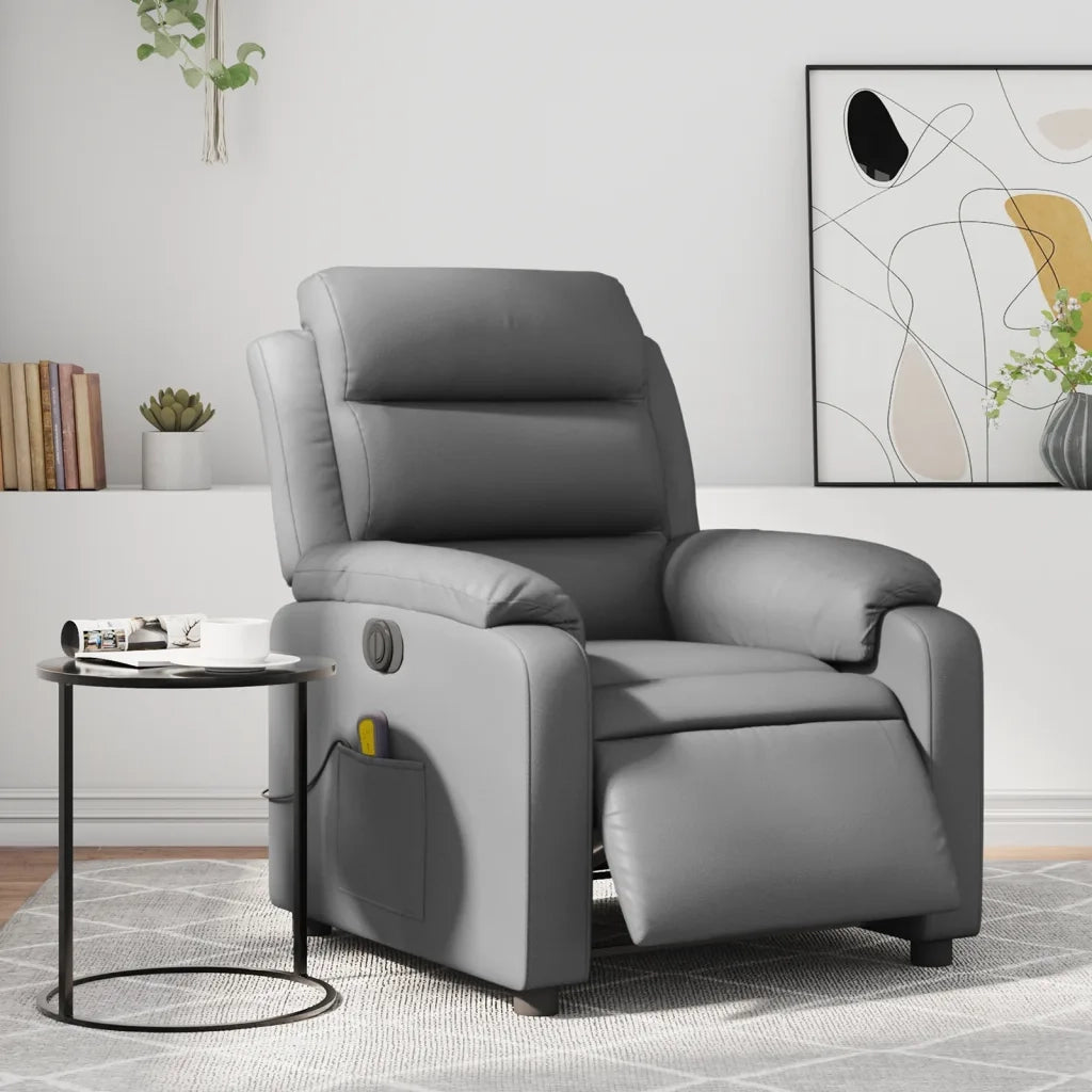 Poltrona Massaggiante | Sedia Relax Elettrica Reclinabile Grigio Similpelle
