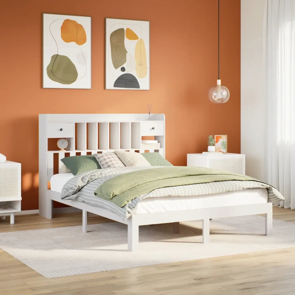 Letto Libreria senza Materasso Bianco 140x190 cm Legno di Pino