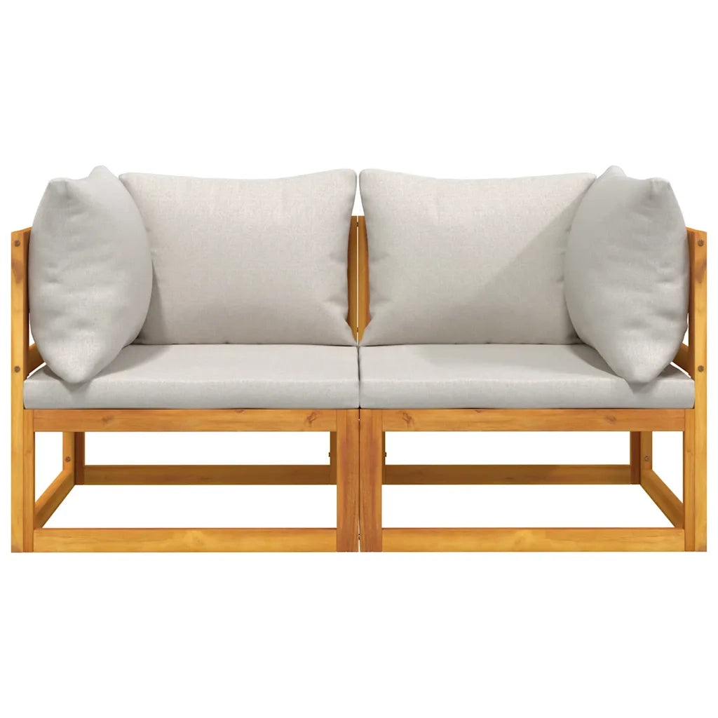 Divani Angolo Modulari 2pz Cuscini Grigio Chiaro Legno Acacia 360008