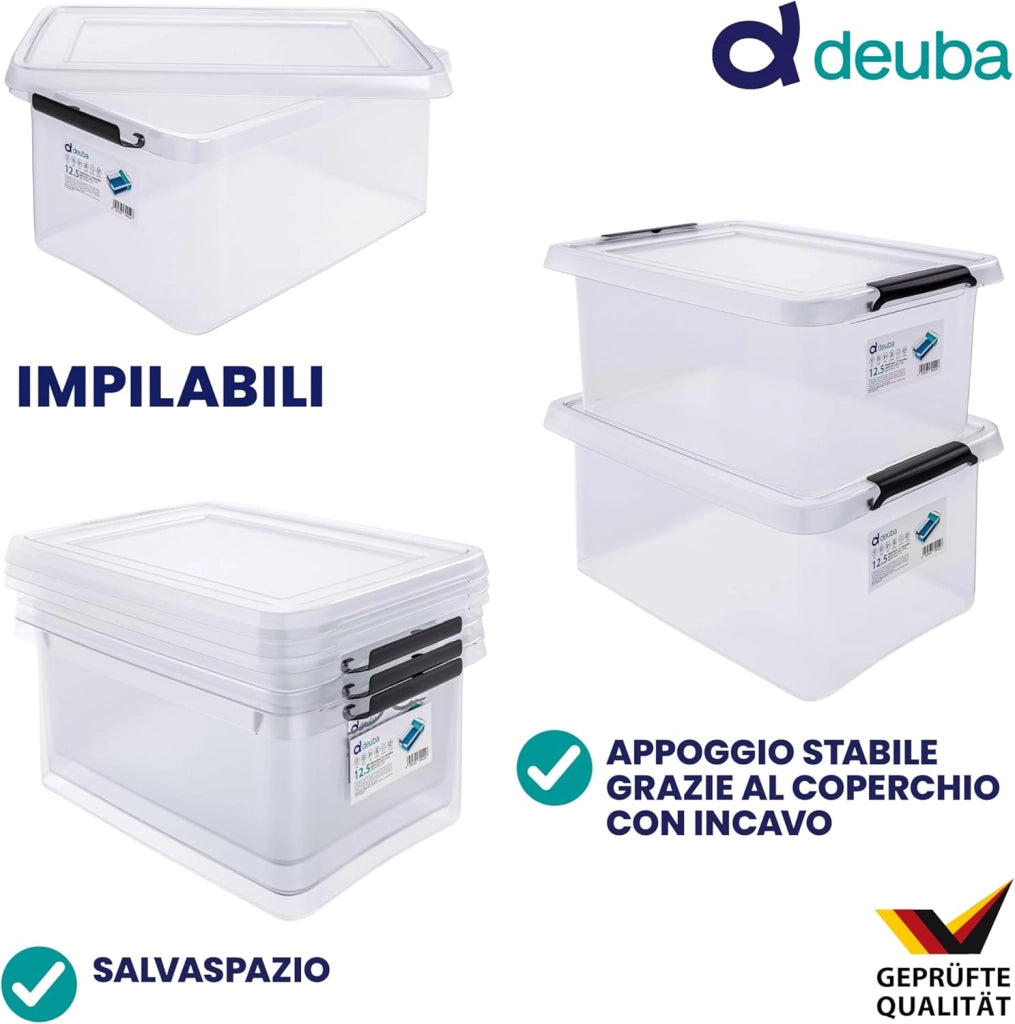 10x Contenitore Trasparente 12,5L con Coperchio BPA Free Scatole Impilabili Scatola Organizer Cucina Congelatore Contenitori Plastica Box