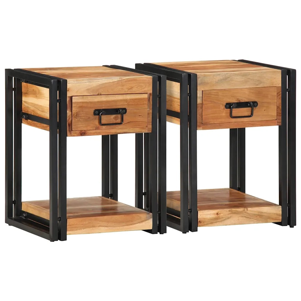 Set di 2 Comodini | Armadio da Notte | Mobiletto da notte 40 x 35 x 50 cm Legno di Acacia Massello