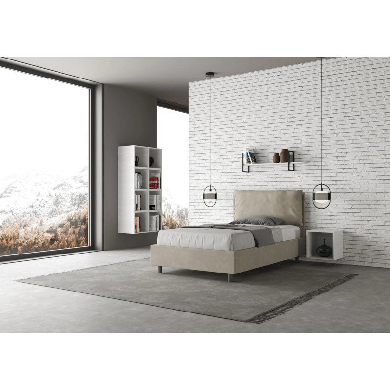 Letto imbottito Piazza e mezzo 110x190 cm Large - Contenitore,Microfibra,Sabbia